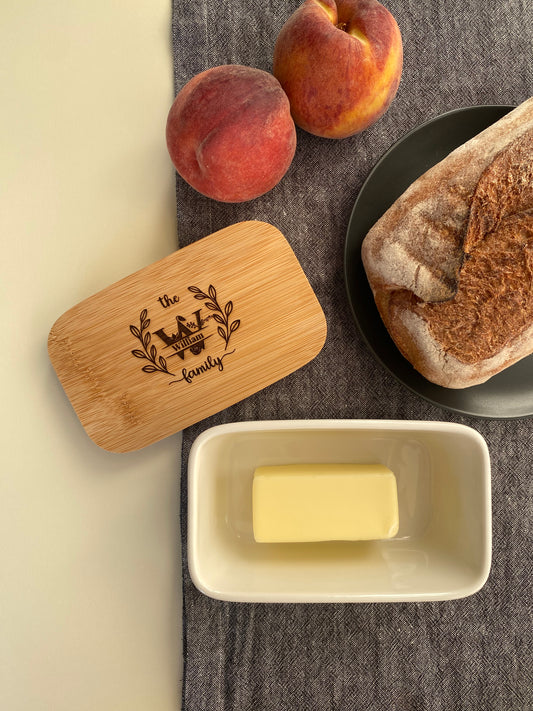 Personalized Butter Dish with Wooden Lid