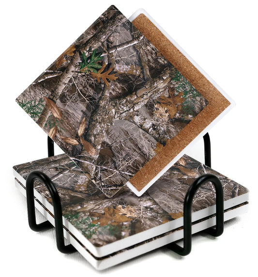 Realtree Drink Coaster Set with Metal Holder